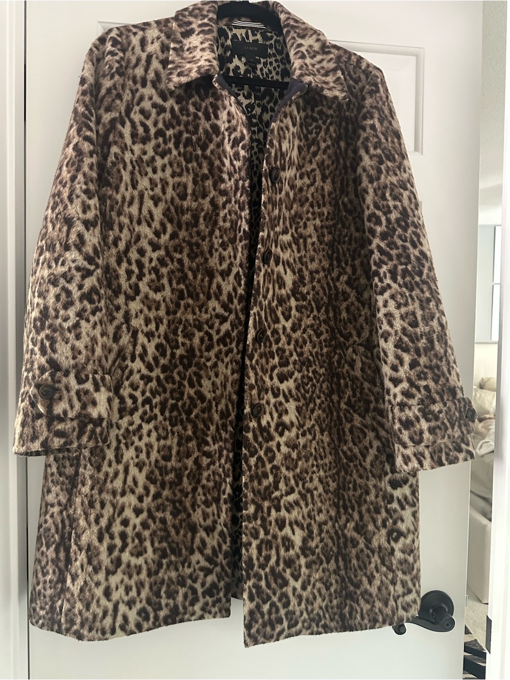 J. Crew Leopard-Print Faux Fur Coat in Brown - Picture 2 of 4
